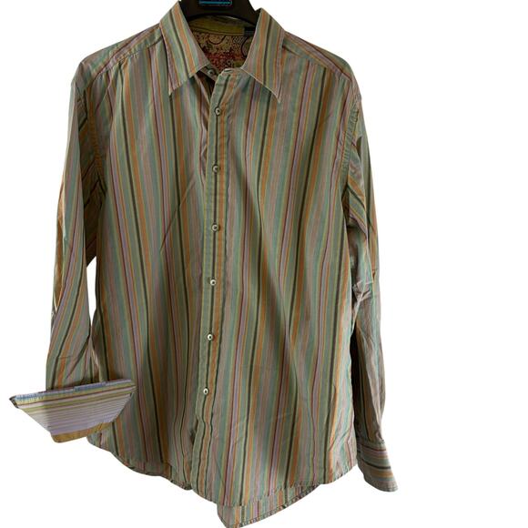 Robert Graham  Multicolor Striped Long Sleeve Flip Cuff Shirt XL Button Front - Picture 1 of 7